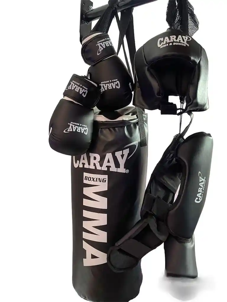 Kit Saco De Boxeo Profesional De 70 Cm + Guantes De Boxeo De 6 Onzas + Protector De Cabeza De Boxeo Para Niños + Canillera O Espinillera De Combate.