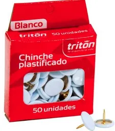 Caja De Chinches Triton Plastificados X50 Unds Blanco Para Tablero De Corcho