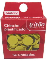 Caja De Chinches Triton Plastificados X50 Unds Amarillo Para Tablero De Corcho