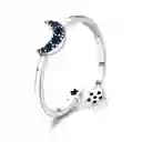 Anillo Luna Y Estrellas Ajustable Para Mujer En Plata 925