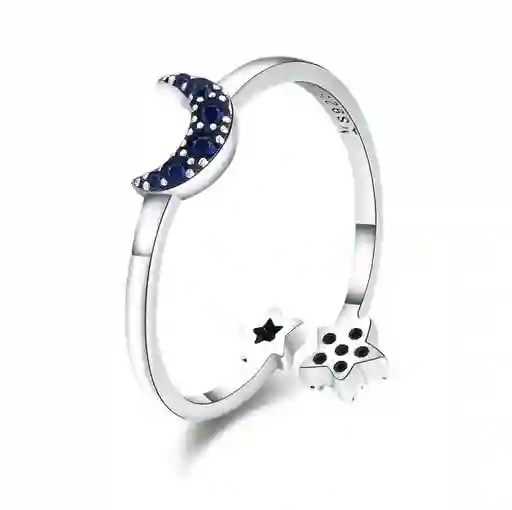 Anillo Luna Y Estrellas Ajustable Para Mujer En Plata 925