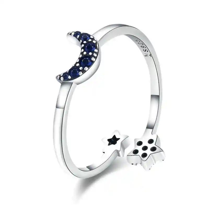 Anillo Luna Y Estrellas Ajustable Para Mujer En Plata 925