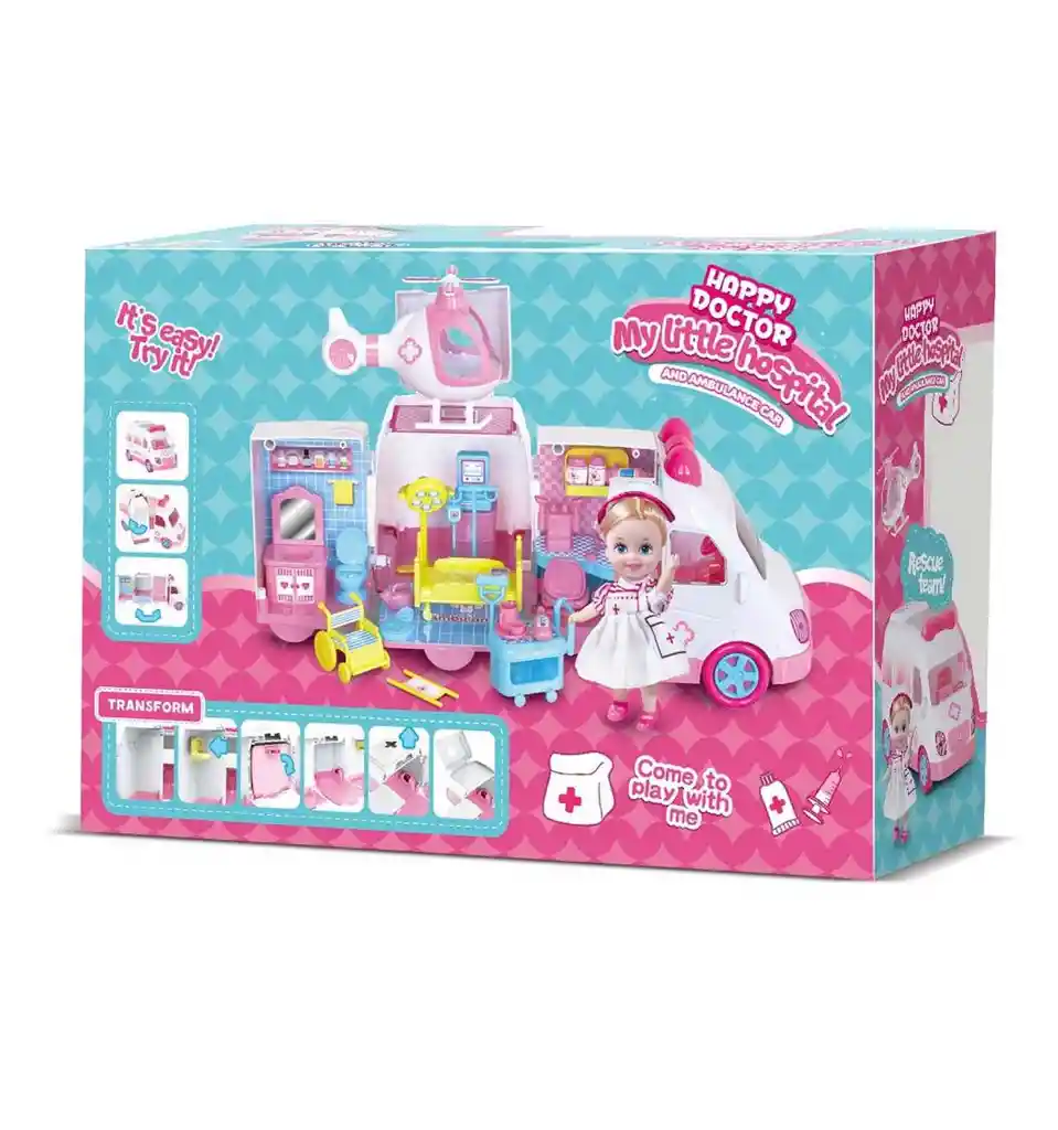 Juego Juguete Set Mi Pequeño Hospital Carro De Ambulancia Y Helicoptero + Muñeca + Todos Los Accesorios Regalo, Feliz Cumpleaños, Decoracion, Muñecas, Infantil, Navidad