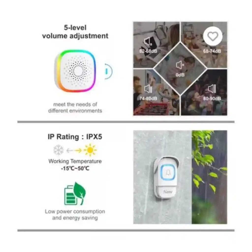 Timbre Inalámbrico Varios Tonos Varios Niveles Indicador Led