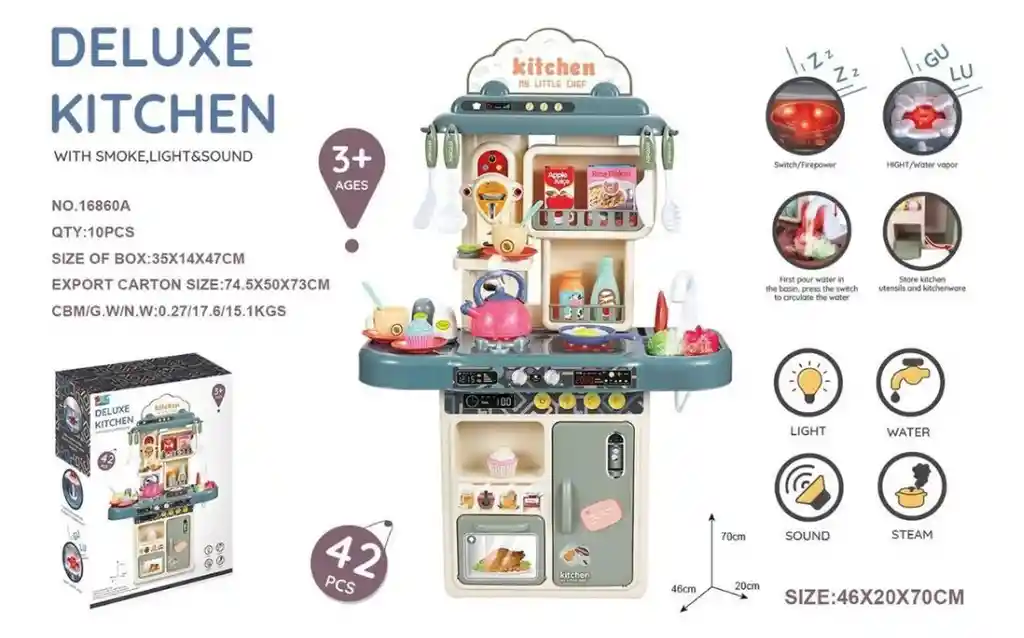 Juego Juguete Cocina De Juguete Mi Primer Cocinita Kitchen My Little Chef 42 Piezas + Todos Los Accesorios Regalo, Feliz Cumpleaños, Decoracion, Muñecas, Infantil, Navidad