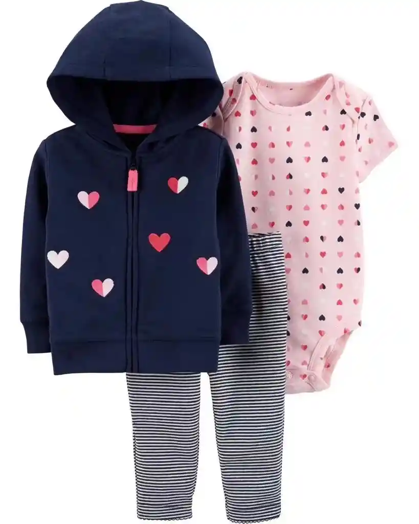 Conjunto Para Bebe Carters 3 Piezas Mameluco, Buzo Con Capota Y Pantalón, Ropa Para Bebe, Ropa Para Niña