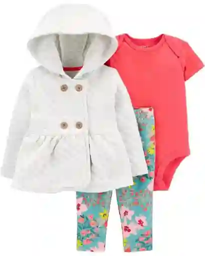 Conjunto Para Bebe Carters 3 Piezas Mameluco, Buzo Con Capota Y Pantalón, Ropa Para Bebe, Ropa Para Niña