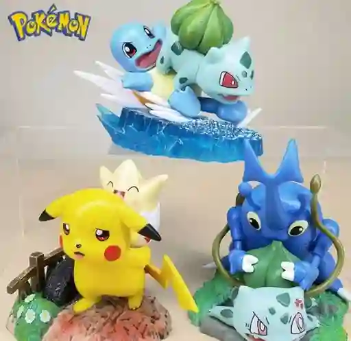 Set X 3 Muñecos Animados De Pokémon, Decoración De Escena Grande, Figuras Coleccionables