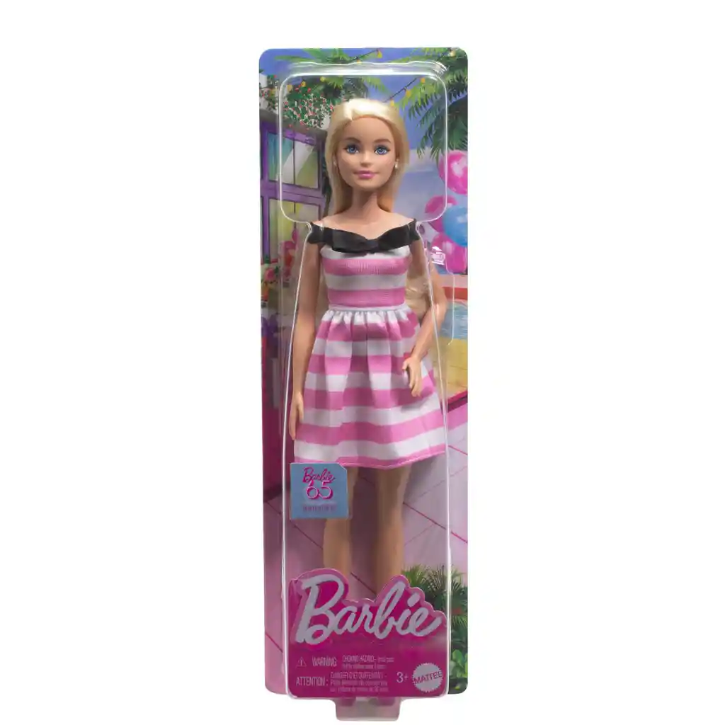 Muñeca Barbie De Aniversario Con Vestido Blanco Y Rosa