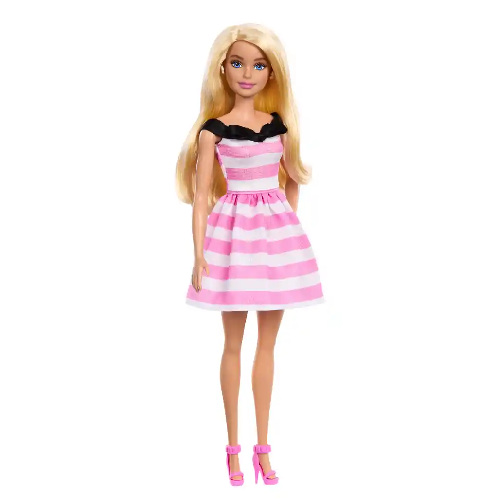 Muñeca Barbie De Aniversario Con Vestido Blanco Y Rosa