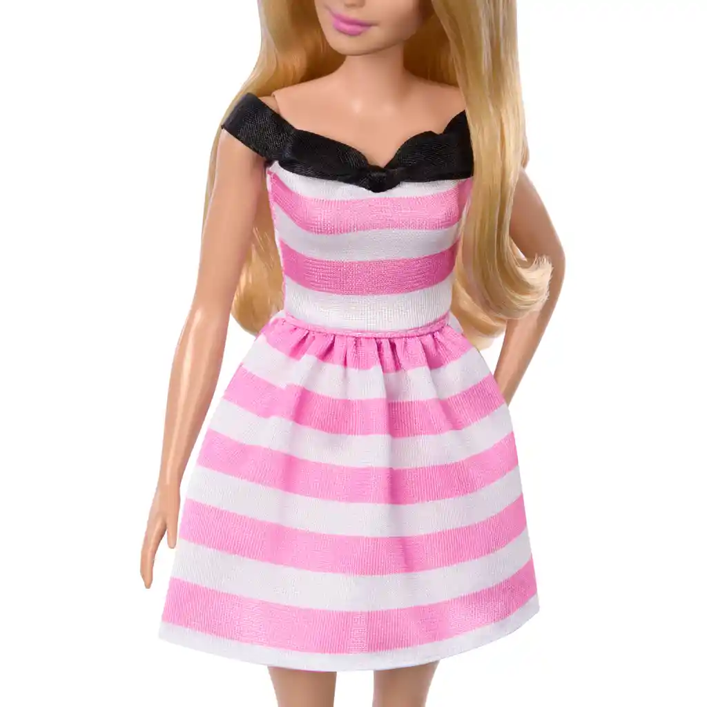 Muñeca Barbie De Aniversario Con Vestido Blanco Y Rosa