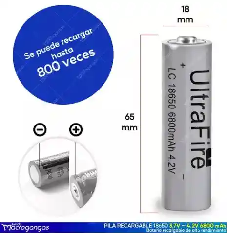 Pila Batería Linterna Litio Ion 18650 Recargable 4.2v