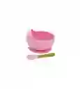 Plato Bowl Bebe De Silicona Con Chupa Cuchara Antideslizante Rosa Claro