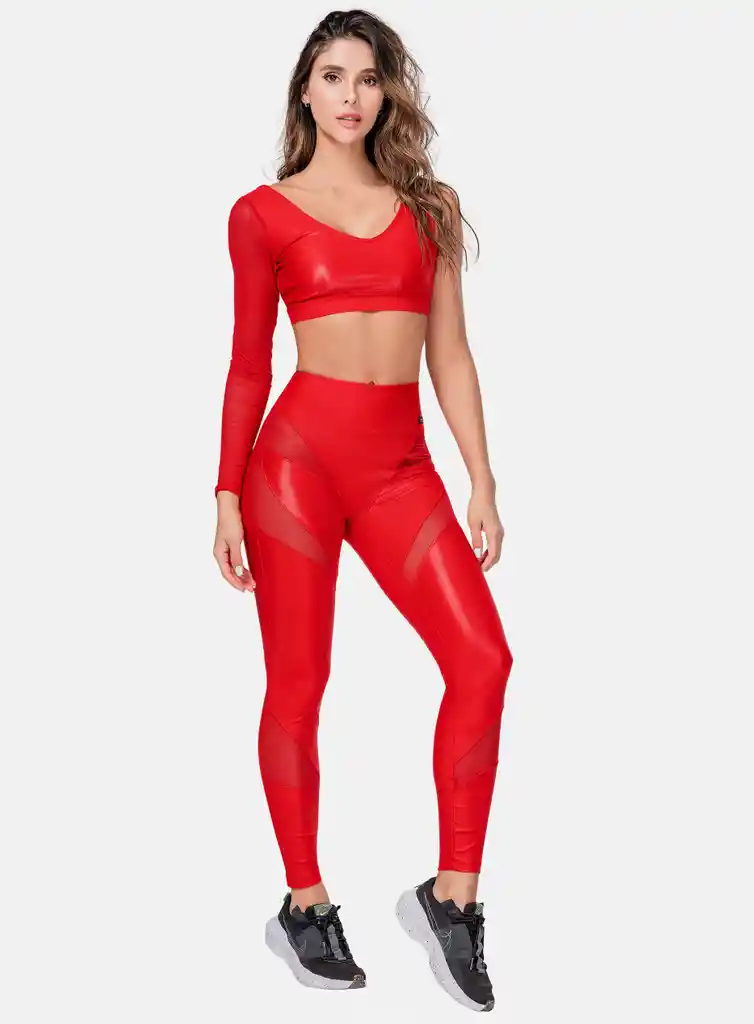 Leggins Deportivo Mujer Tela Apariencia Cuero Con Cortes En Tela Semi Transparente Talla Única