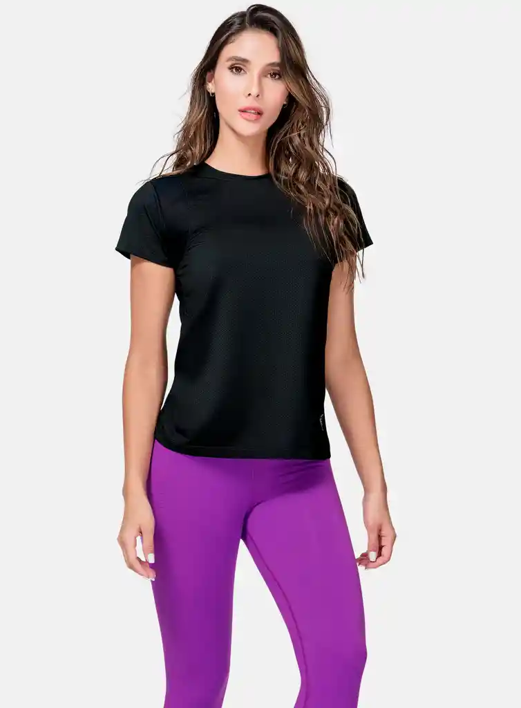 Camiseta Deportiva Mujer Estampada Con Insertos En Tela Semi - Transparente Talla S - M