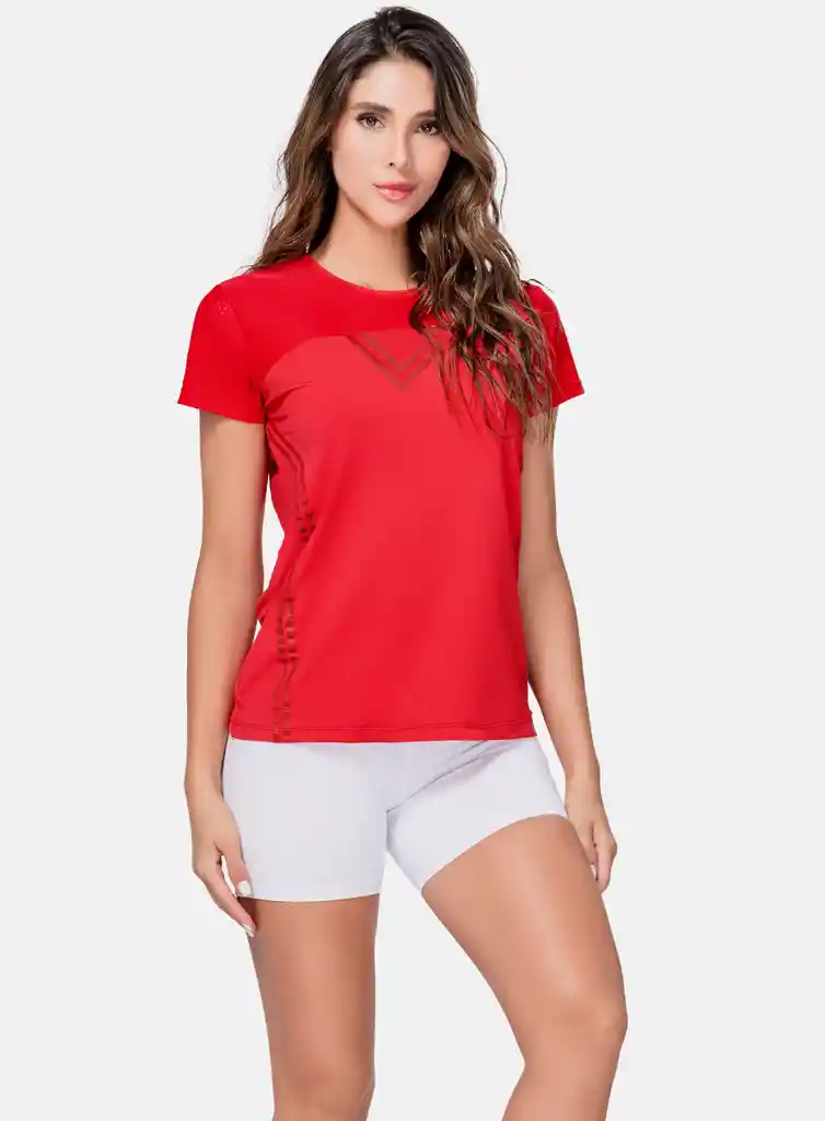 Camiseta Deportiva Mujer Estampada Con Cortes En Malla Talla S - M