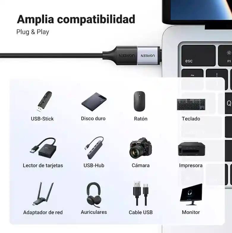 Adaptador Convertidor Ugreen Otg Usb-a A Usb-c 10 Gbps Mfi