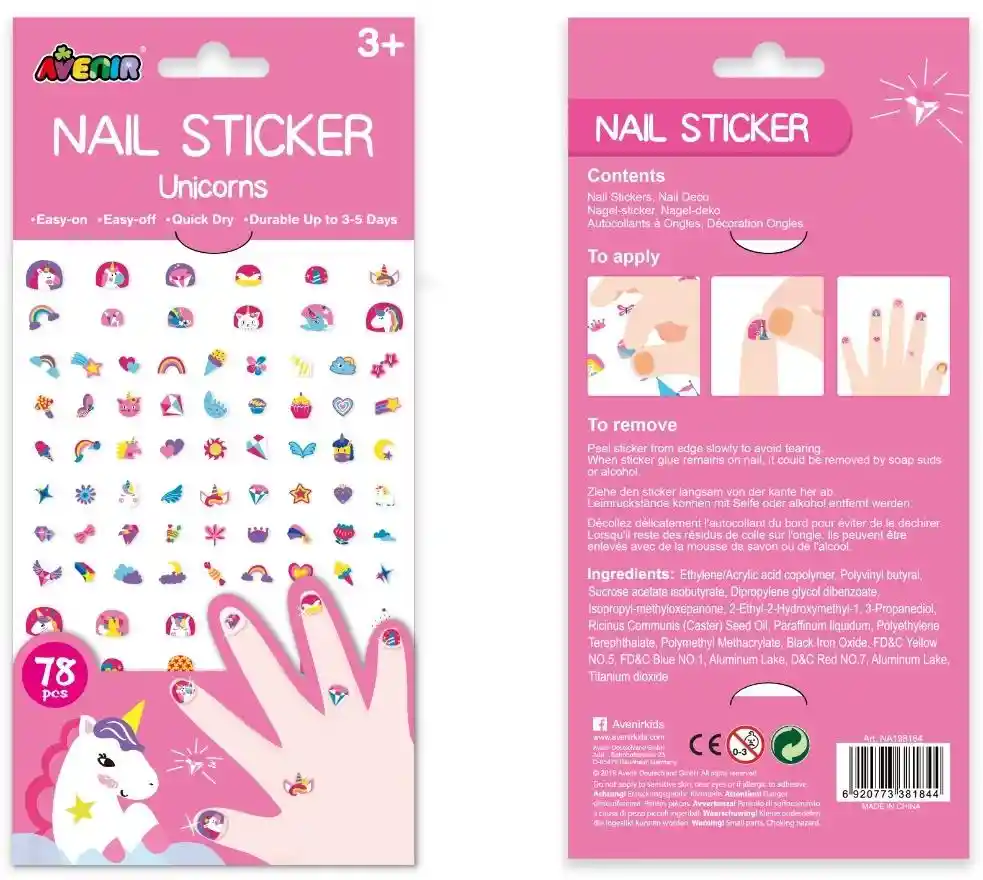 Set De Arte De Stickers Para Uñas Unicornios Niños Niñas