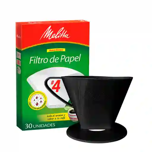 Melitta Portafiltro Negro Tamaño #4 (8 Tazas) + 30 Filtros