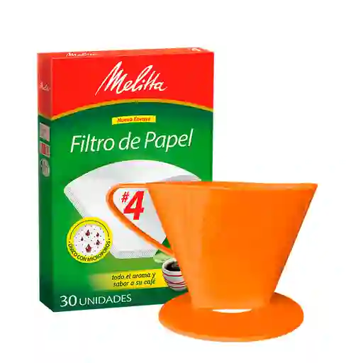 Melitta Portafiltro Naranja Tamaño #4 (8 Tazas) + 30 Filtros