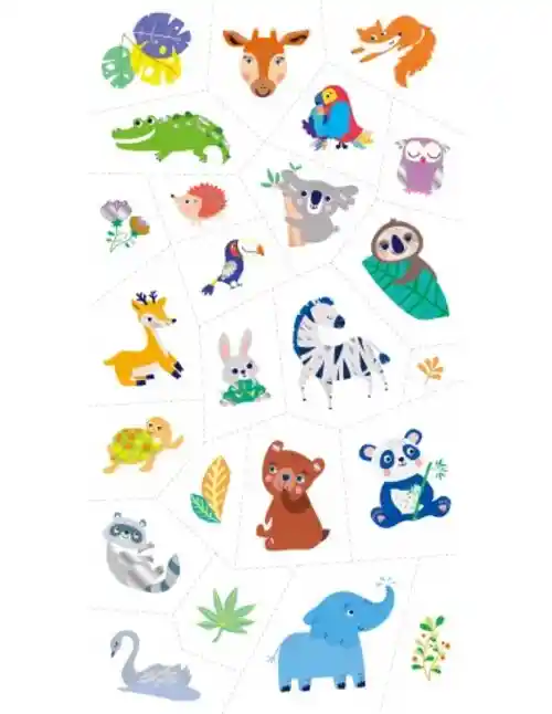 Set De Arte De Stickers Y Tattoos Animales De La Selva Niños