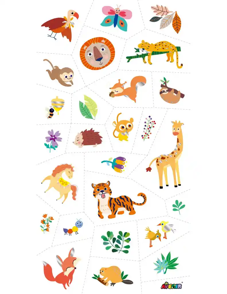 Set De Arte De Stickers Y Tattoos Animales De La Selva Niños