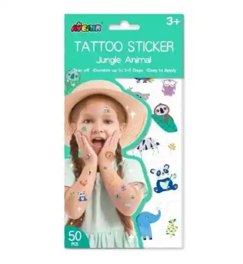 Set De Arte De Stickers Y Tattoos Animales De La Selva Niños