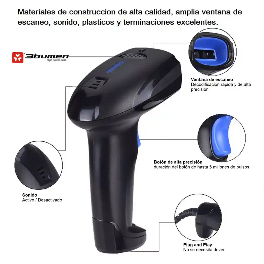 Lector / Escaner Usb Código De Barras Inalámbrico, 3bumen 1d