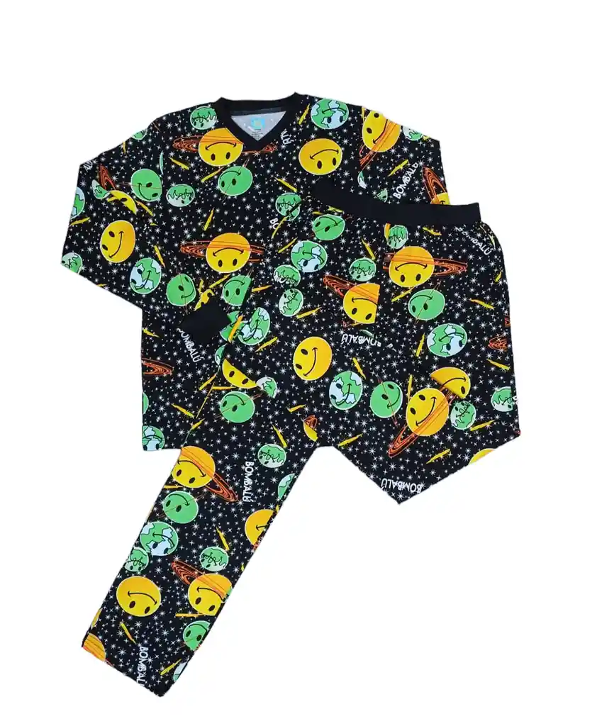 Pijama Glow Planetas Negro Adulto M/l Talla S-m