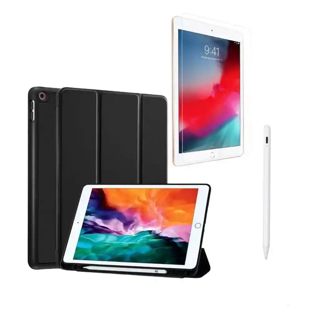 Estuche Smart Case + Vidrio + Lápiz Para Ipad 7/8/9 Gen 10.2 Negro