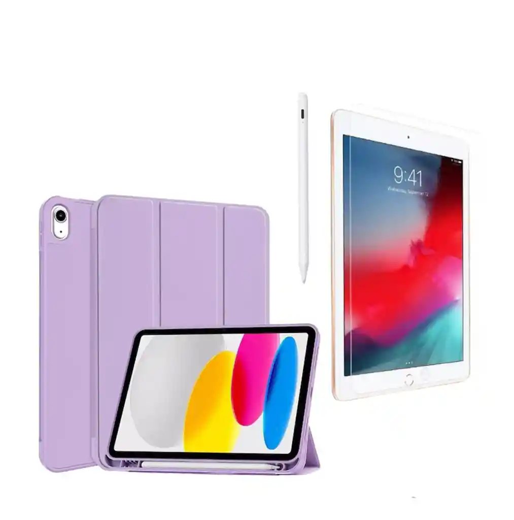 Estuche Smart Case + Vidrio + Lápiz Para Ipad 7/8/9 Gen 10.2 Lila