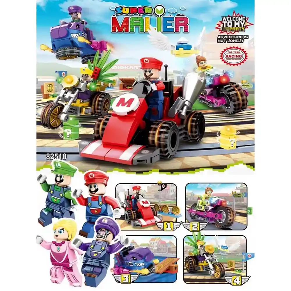 Super Mario Bros Mario Kart Cars Construcción X 4 Unidades