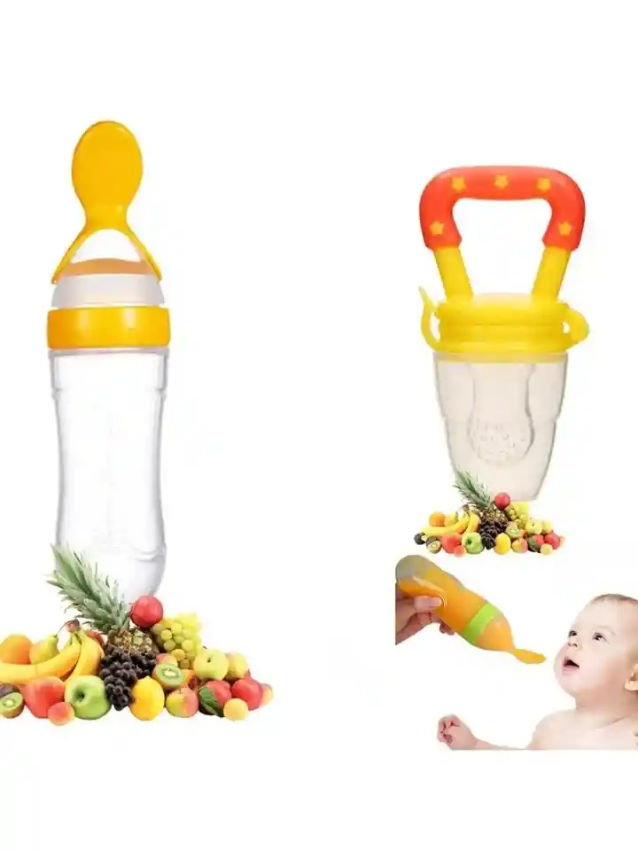 2pcs Chupón Alimentador Fruta Y Biberón Cuchara Para Papilla Bebe