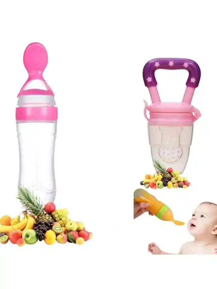 2pcs Chupón Alimentador Fruta Y Cuchara Para Papilla Niña