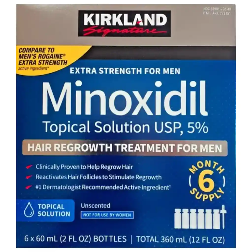 Minoxidil 5% Solución Tópica Tratamiento Regenerador Capilar, Formula Extra Fuerte Para Hombres. Tratamiento Para 6 Meses.