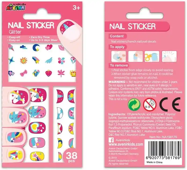 Set De Arte Y Manualidades Stickers Para Uñas Unicornio Niña
