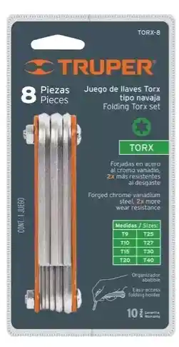 Juego 8 Llaves Torx, Tipo Navaja Cuerpo De Lamina - Truper