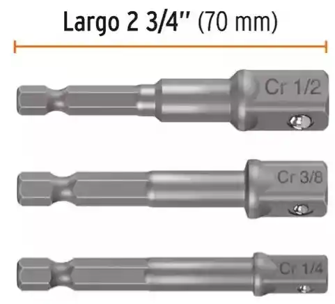 Juego Copa Taladro 3 Adaptadores 1/4,3/8, 1/2 Lg 3 Truper 10752