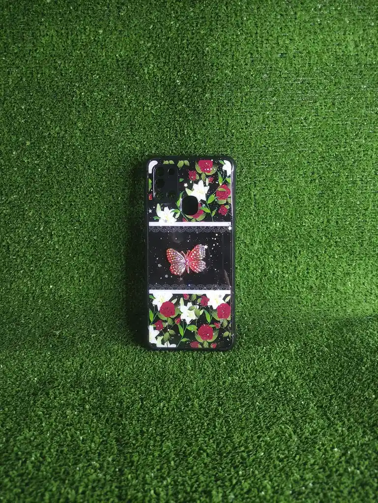 Samsung Galaxy A21s | Forro Protector | Case Rigido|casetiki |rosas Mariposa Brillante | Bordes Reforzados |samsung| Carcasa | Funda | Anti Humedad | Full Proteccion.