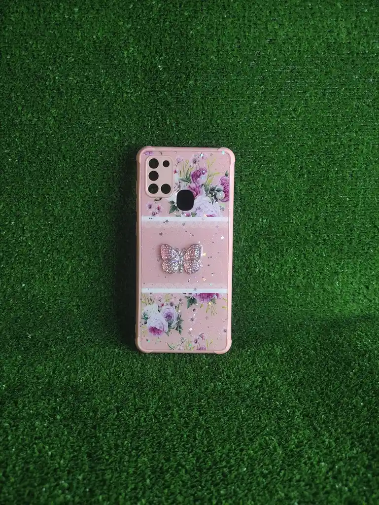 Samsung Galaxy A21s | Forro Protector | Case Rigido|casetiki |rosas Mariposa Brillante Palo De Rosa| Bordes Reforzados |samsung| Carcasa | Funda | Anti Humedad | Full Proteccion.