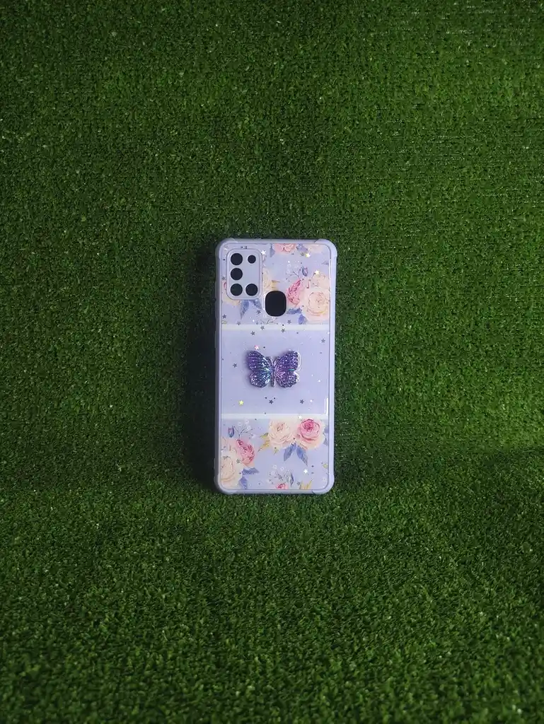 Samsung Galaxy A21s | Forro Protector | Case Rigido|casetiki |rosas Mariposa Lila| Bordes Reforzados |samsung| Carcasa | Funda | Anti Humedad | Full Proteccion.