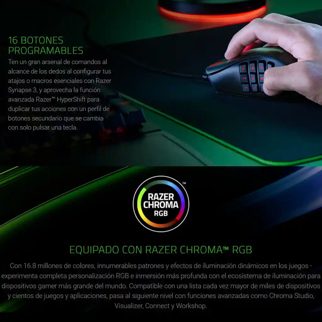 Razer Naga X, Mouse Gamer Mmo, 16 Botones Programables / Rgb