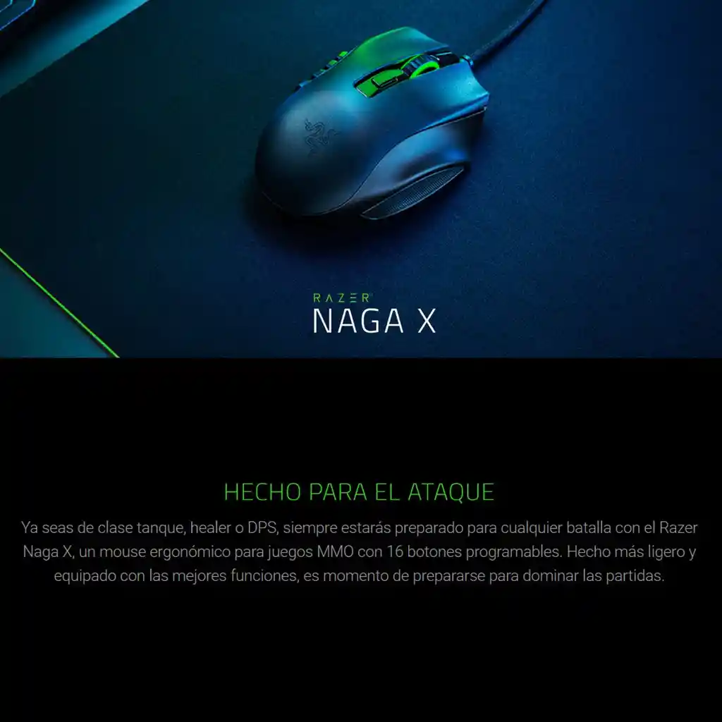 Razer Naga X, Mouse Gamer Mmo, 16 Botones Programables / Rgb