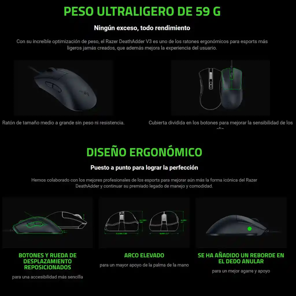 Razer Deathadder V3 Mouse Gamer Profesional 59g 30.000dpi