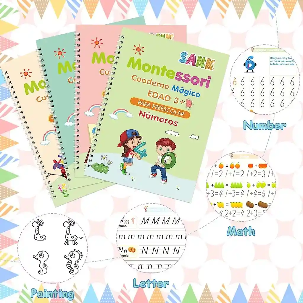 Kit De 4 Cuadernos De Escritura Mágicos Para Niños