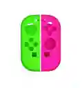 Silicona Joycon Rosa - Verde + Vidrio Templado + 2 Grips Para Nintendo Switch