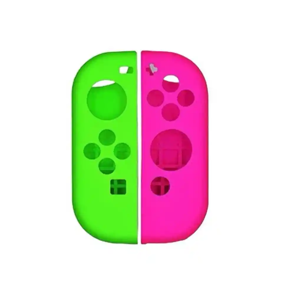 Silicona Joycon Rosa - Verde + Vidrio Templado + 2 Grips Para Nintendo Switch