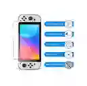 Silicona Joycon Rojas + Vidrio Templado + 2 Grips Para Switch Oled