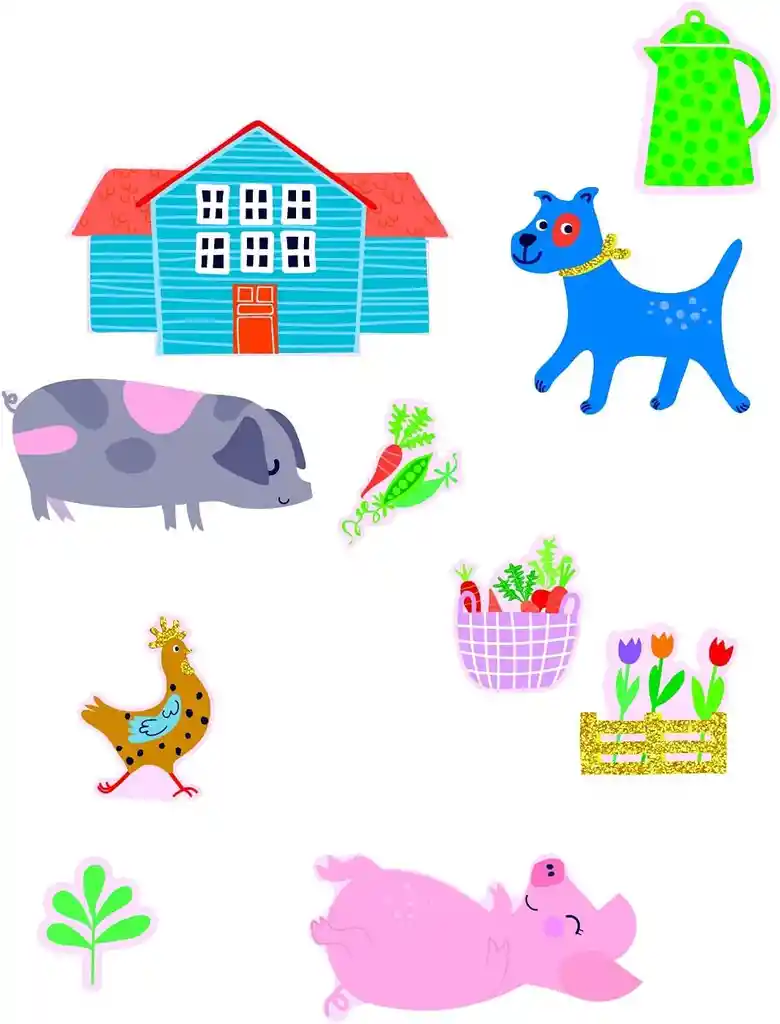 Set Arte Y Manualidades Stickers Brillantes La Granja Niños