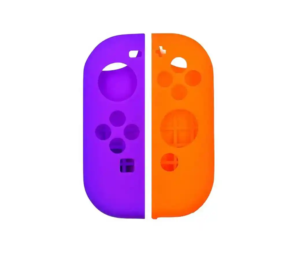 Silicona Joycon Morado - Naranja + Vidrio Templado + 2 Grips Para Nintendo Switch